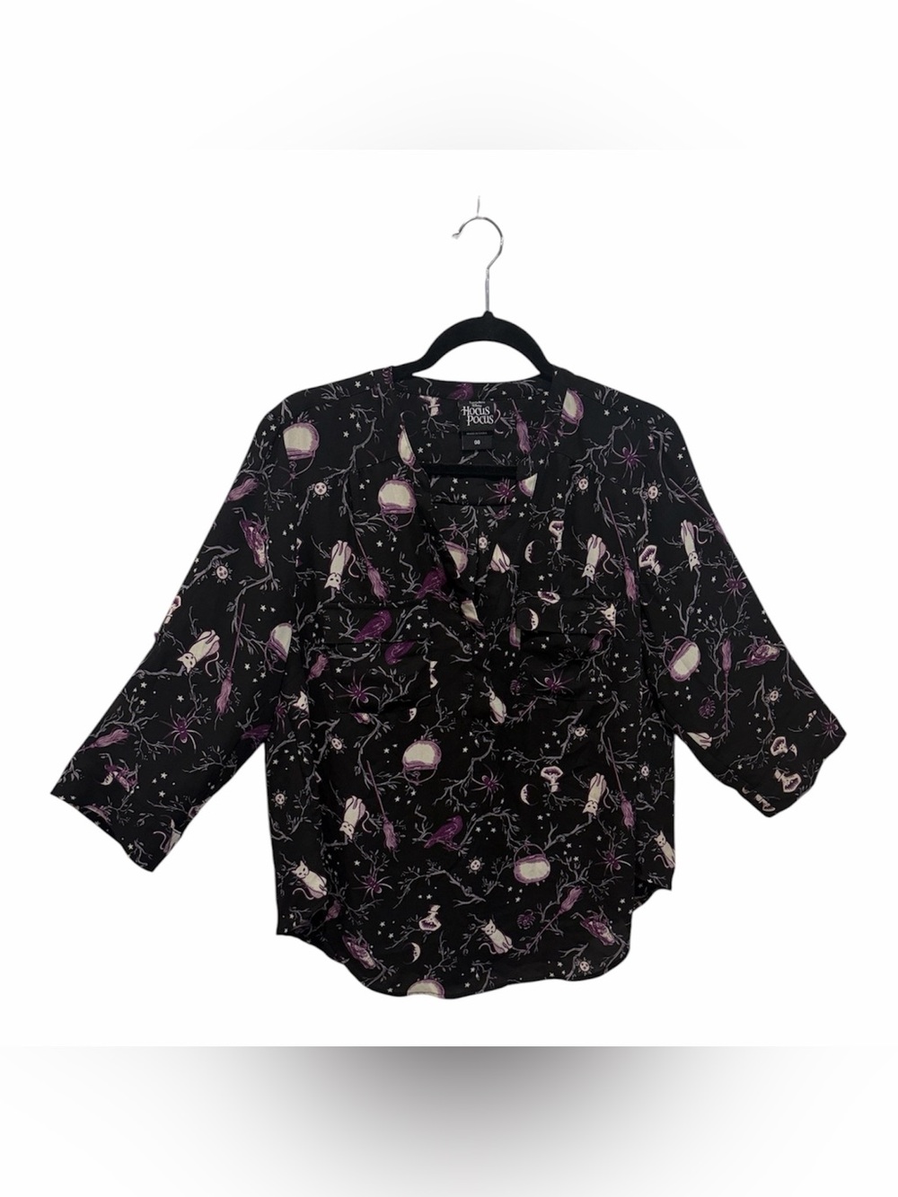 Disney Torrid Hocus Pocus black Harper 3/4 sleeve v neck blouse size 00/ 10 - Picture 2 of 9
